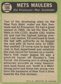 1967 O-Pee-Chee #186 Mets Maulers (Ed Kranepool / Ron Swoboda) Back