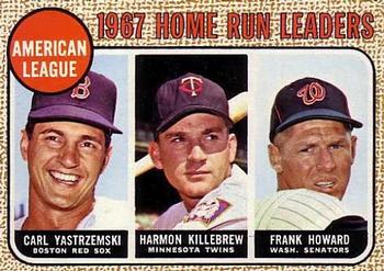 1968 O-Pee-Chee #6 American League 1967 Home Run Leaders (Carl Yastrzemski / Harmon Killebrew / Frank Howard) Front