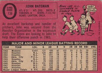 1969 O-Pee-Chee #138 John Bateman Back