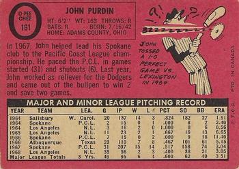 1969 O-Pee-Chee #161 John Purdin Back