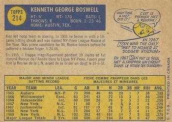 1970 O-Pee-Chee #214 Ken Boswell Back