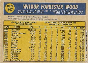 1970 O-Pee-Chee #342 Wilbur Wood Back