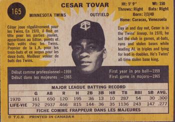 1971 O-Pee-Chee #165 Cesar Tovar Back