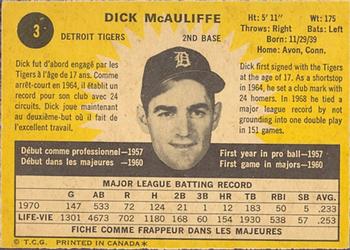 1971 O-Pee-Chee #3 Dick McAuliffe Back