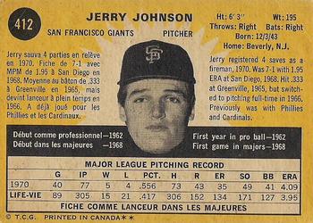 1971 O-Pee-Chee #412 Jerry Johnson Back