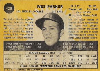 1971 O-Pee-Chee #430 Wes Parker Back