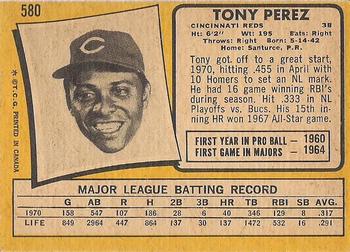 1971 O-Pee-Chee #580 Tony Perez Back