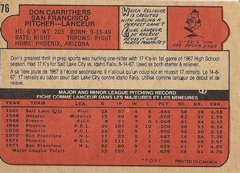 1972 O-Pee-Chee #76 Don Carrithers Back