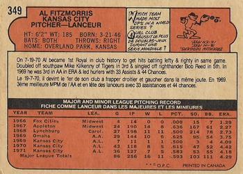 1972 O-Pee-Chee #349 Al Fitzmorris Back