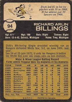 1973 O-Pee-Chee #94 Dick Billings Back