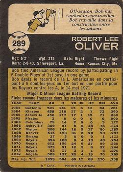 1973 O-Pee-Chee #289 Bob Oliver Back