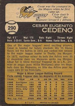 1973 O-Pee-Chee #290 Cesar Cedeno Back