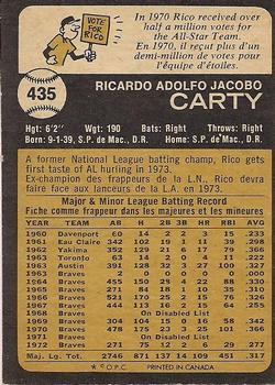 1973 O-Pee-Chee #435 Rico Carty Back