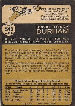 1973 O-Pee-Chee #548 Don Durham Back