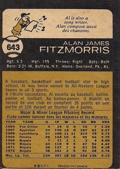 1973 O-Pee-Chee #643 Al Fitzmorris Back