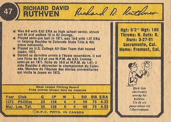 1974 O-Pee-Chee #47 Dick Ruthven Back