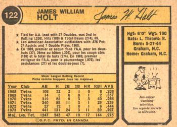 1974 O-Pee-Chee #122 Jim Holt Back