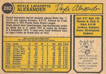 1974 O-Pee-Chee #282 Doyle Alexander Back