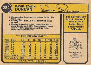 1974 O-Pee-Chee #284 Dave Duncan Back