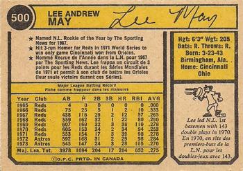 1974 O-Pee-Chee #500 Lee May Back