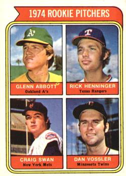 1974 O-Pee-Chee #602 1974 Rookie Pitchers (Glenn Abbott / Rick Henninger / Craig Swan / Dan Vossler) Front