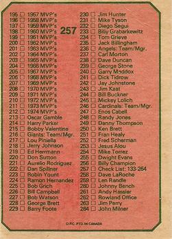 1975 O-Pee-Chee #257 Checklist: 133-264 Back
