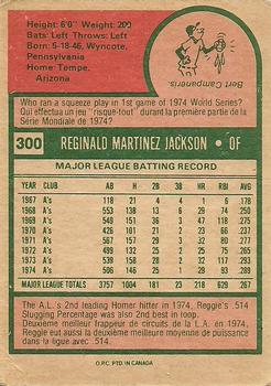 1975 O-Pee-Chee #300 Reggie Jackson Back