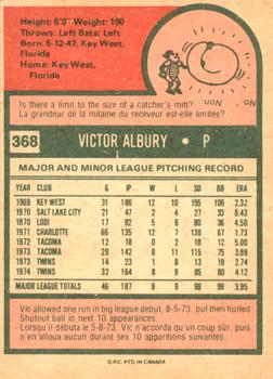 1975 O-Pee-Chee #368 Vic Albury Back