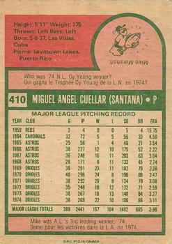 1975 O-Pee-Chee #410 Mike Cuellar Back