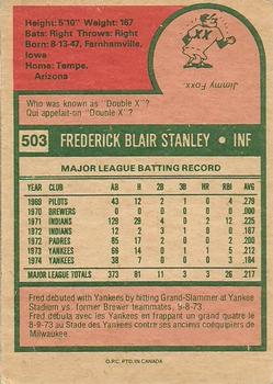1975 O-Pee-Chee #503 Fred Stanley Back