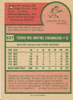 1975 O-Pee-Chee #637 Ted Martinez Back