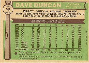 1976 O-Pee-Chee #49 Dave Duncan Back