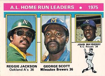 1976 O-Pee-Chee #194 1975 AL Home Run Leaders (Reggie Jackson / George Scott / John Mayberry) Front