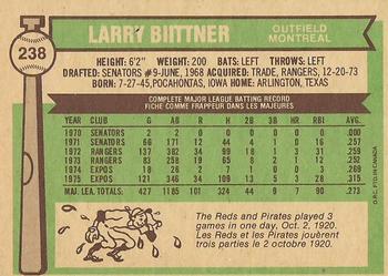1976 O-Pee-Chee #238 Larry Biittner Back