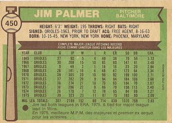1976 O-Pee-Chee #450 Jim Palmer Back