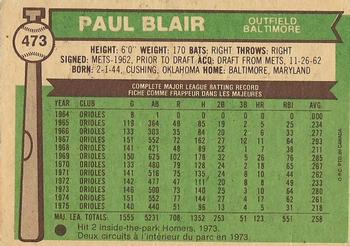1976 O-Pee-Chee #473 Paul Blair Back