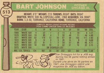 1976 O-Pee-Chee #513 Bart Johnson Back