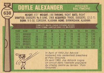 1976 O-Pee-Chee #638 Doyle Alexander Back