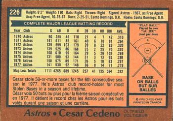 1978 O-Pee-Chee #226 Cesar Cedeno Back