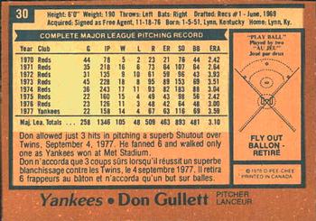 1978 O-Pee-Chee #30 Don Gullett Back