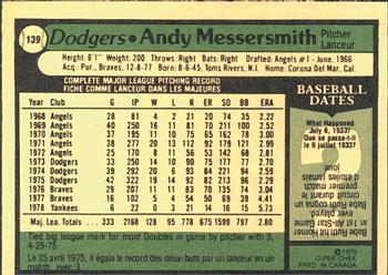 1979 O-Pee-Chee #139 Andy Messersmith Back