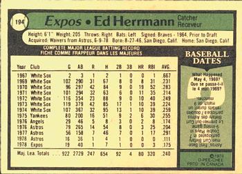 1979 O-Pee-Chee #194 Ed Herrmann Back