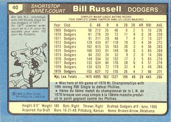 1980 O-Pee-Chee #40 Bill Russell Back