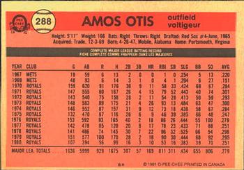 1981 O-Pee-Chee #288 Amos Otis Back