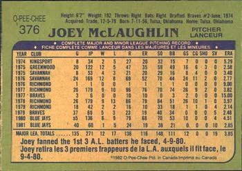 1982 O-Pee-Chee #376 Joey McLaughlin Back