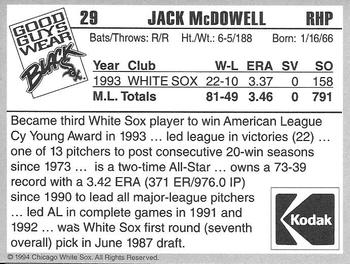 1994 Kodak Chicago White Sox #NNO Jack McDowell Back
