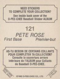 1982 O-Pee-Chee Stickers #121 Pete Rose Back