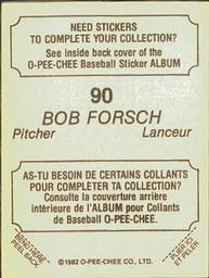 1982 O-Pee-Chee Stickers #90 Bob Forsch Back