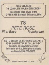 1982 O-Pee-Chee Stickers #78 Pete Rose Back