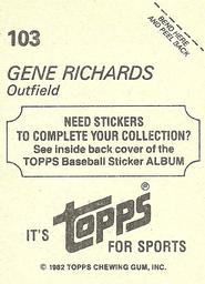 1982 Topps Stickers #103 Gene Richards Back